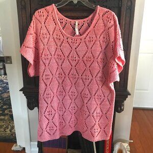 LEO & NICOLE: RED-WHITE KNIT SHORT SLEEVE SWEATER SIZE XXL